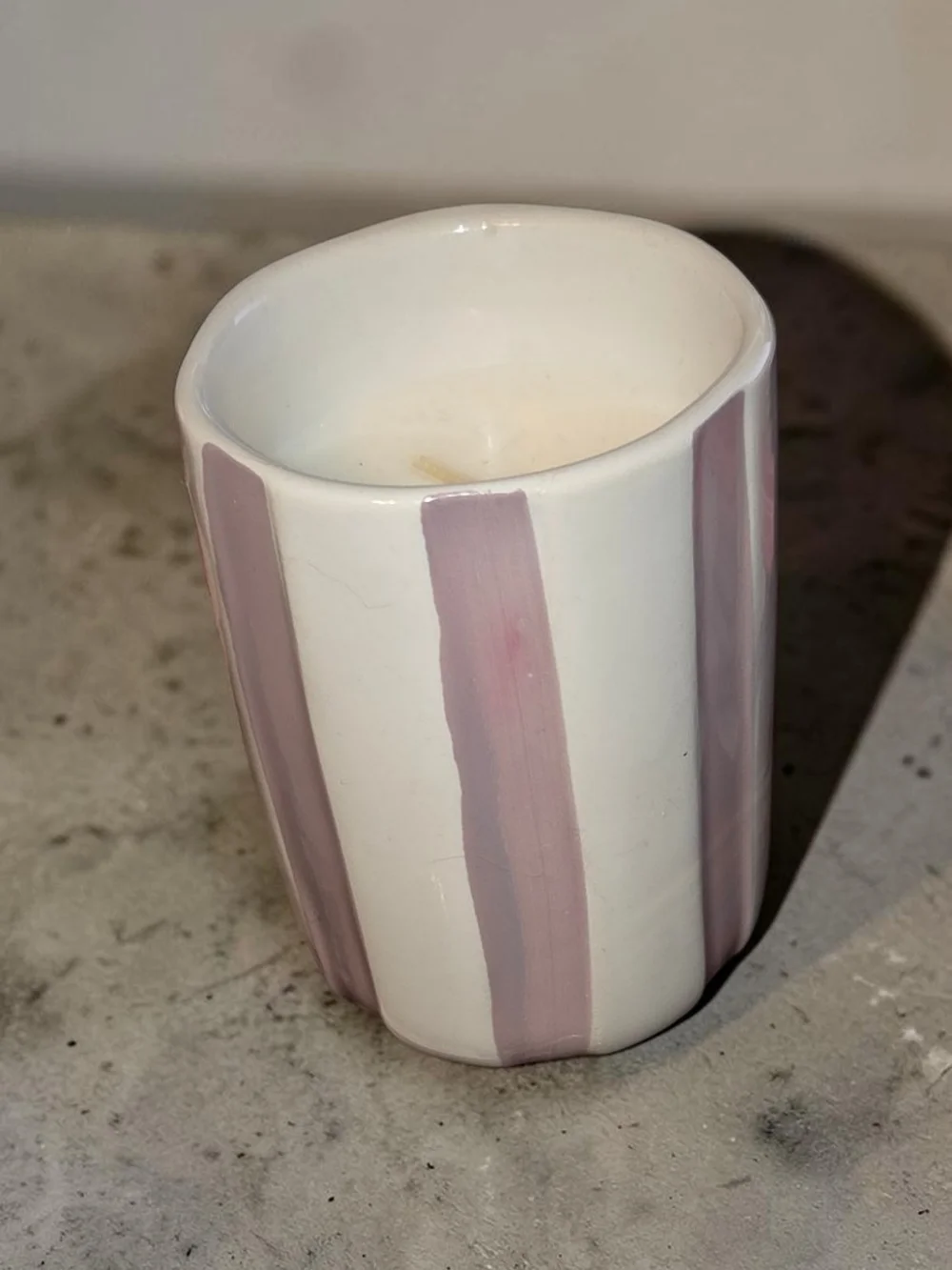 Hand-Painted Striped Ceramic Candle - Pink Prosecco And Berries, New
